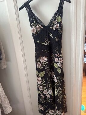 Forever 21 Black Floral Lace-Trim Romper with Green and Blush Print